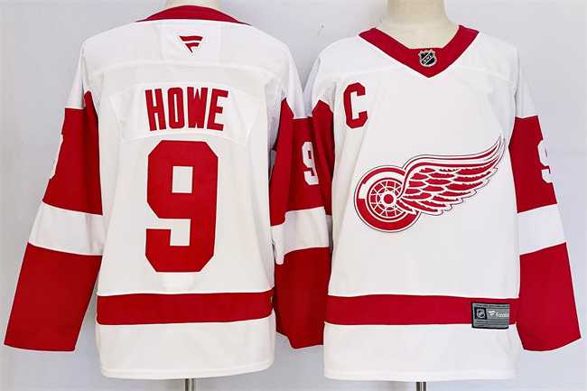 Mens Detroit Red Wings #9 Gordie Howe White 2024-25 Stitched Jersey